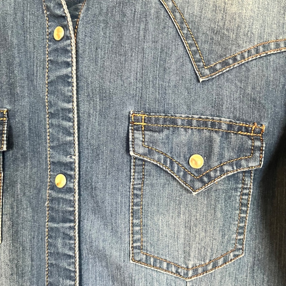 WRANGLER Denim Dress Womens S Pearl Snaps Western Cowgirl Rodeo Season No Belt - Picture 8 of 9